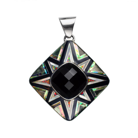 Black onyx aztec inlay pendant by Kelly Charveaux