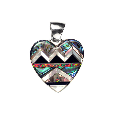 Aztec inlay heart pendant by Kelly Charveaux