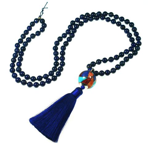 Lapis Mala Necklace with inlay bead