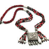 (neck003) Trade Bead Necklace With Silver Prayer Box Pendant