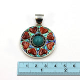 Inlay jewelry Kaliedescope heart pendant with red spiny oyster