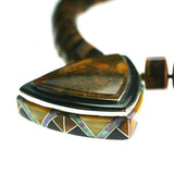 Agate necklace with border inlay stones by Charveaux