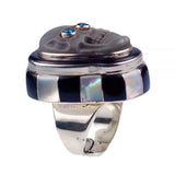 Skull Ring with Blue Topaz