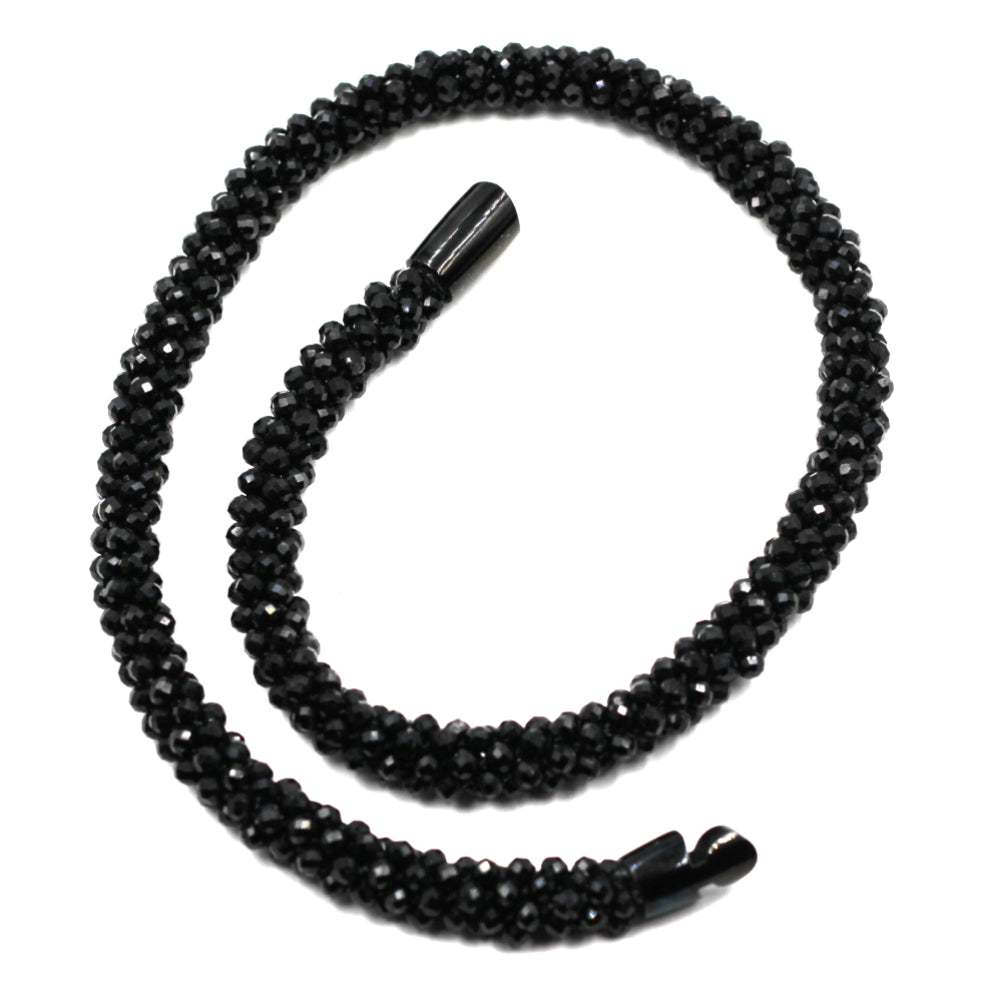Bling Cross - Black Stone - Pendant - Rope Necklace - SK2605