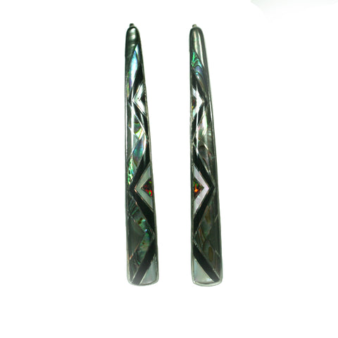 Abalone inlay stick earrings by Kelly Charveaux