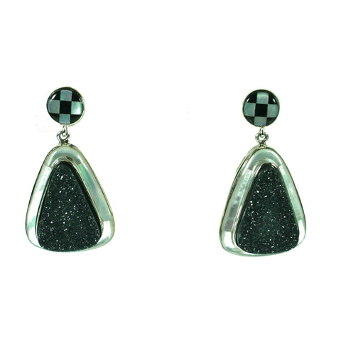 Black druzy earrings with inlay by Kelly Charveaux