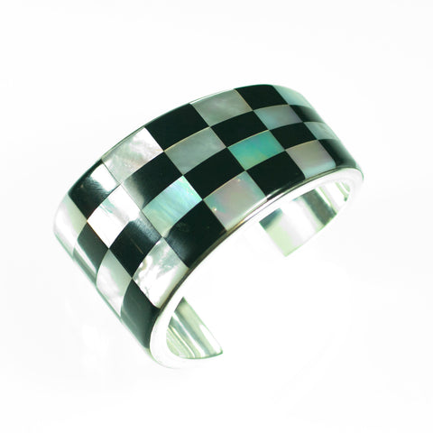 checkerboard inlay cuff bracelet by Kelly Charveaux