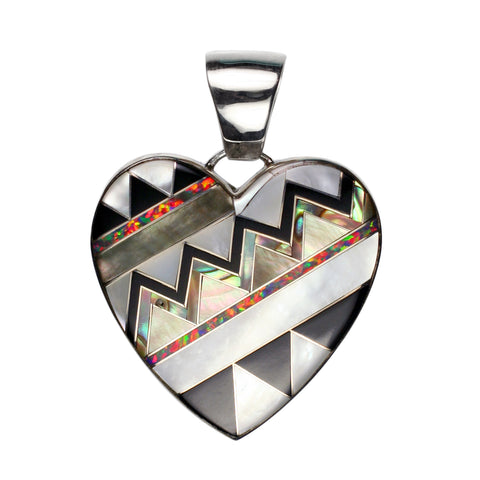 Aztec inlay heart pendant by Kelly Charveaux