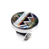 Aztec design inlay ring by Kelly Charveaux