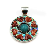 Inlay jewelry Kaliedescope heart pendant with red spiny oyster