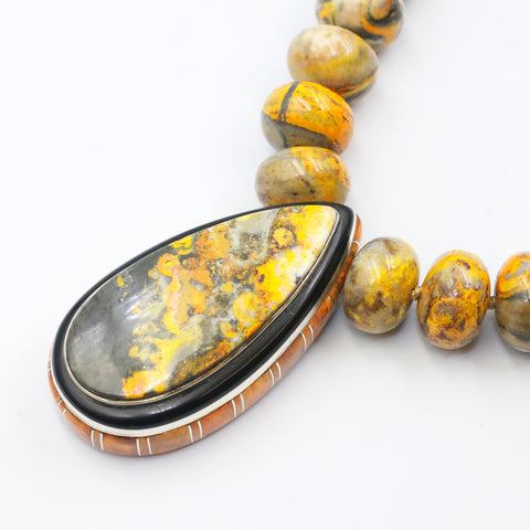 Bumble bee jasper necklace with inlay by Kelly Charveaux