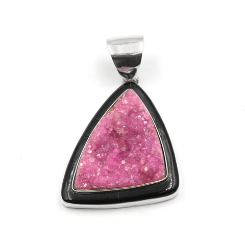 Pink Cobalto Calcite Pendant with inlay by Kelly Charveaux
