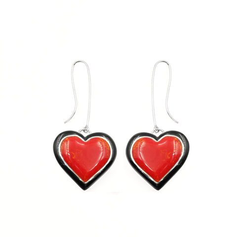 Red heart inlay earrings by Kelly  Charveaux