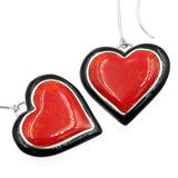 Red heart inlay earrings by Kelly  Charveaux