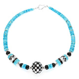 turquoise and checkerboard necklace by Kelly  Charveaux