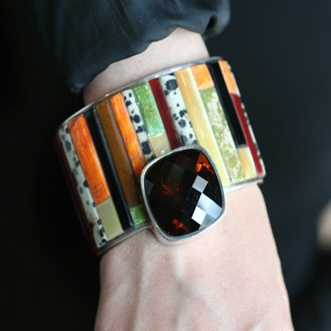 Citrine cuff bracelet with inlay stones by Kelly Charveaux