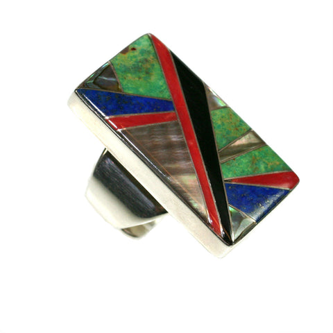 Turquoise and lapis inlay ring by Kelly Charveaux